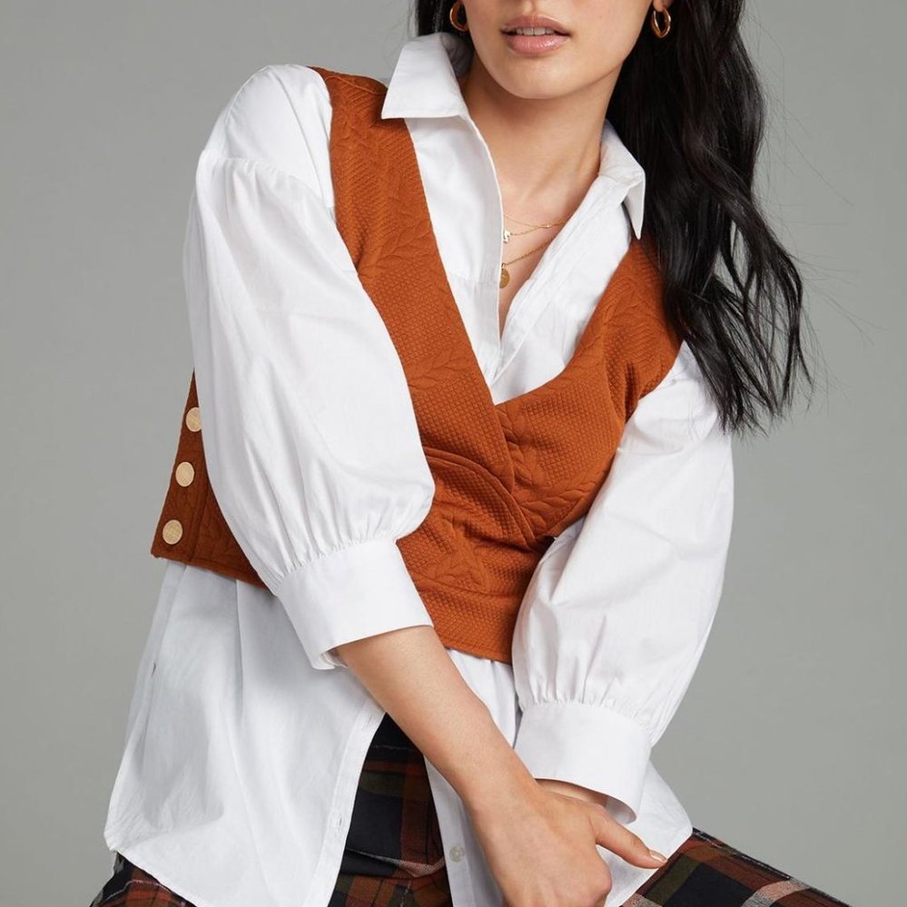Anthropologie Maeve Button-Side Top Vest Pecan Brown - Large